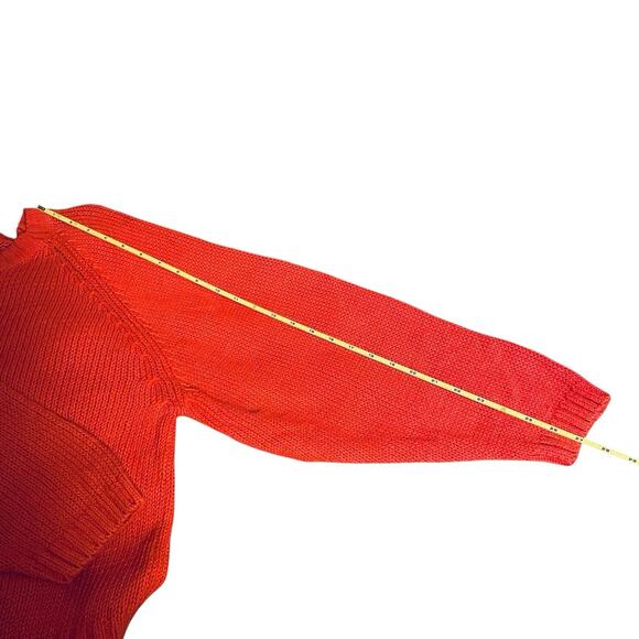 Vintage CASATANO Ramie Cotton Sweater Small Coral Orange-Red Knit Pocket 1980's - Picture 10 of 16